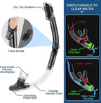 ZEEPORTE Mask Fin Snorkel Set, Travel Size Snorkeling Gear for Adults with Panoramic View Anti-Fog Mask, Trek Fins, Dry Top Snorkel and Gear Bag for Swimming Training, Snorkeling Kit Diving Packages