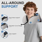 Travel Neck Pillow with 100% Light-Blocking Hood – Ergonomic Memory Foam Support Pillow for Airplane, Long Flights, Road Trips, Office and Car, Full Head and Neck Support with Skin-Friendly Cover