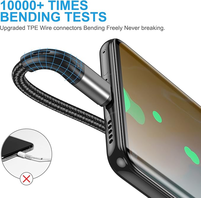 Extra Long 16FT USB Type C Cable Fast Charging,3pack Premium Nylon Braided 3A Rapid Charger Cord,Type C to A Cable Compatible for Samsung Galaxy S21 S20 S10 S9 S8 Plus,Note 20 10 9 8, LG V50 V40 G8