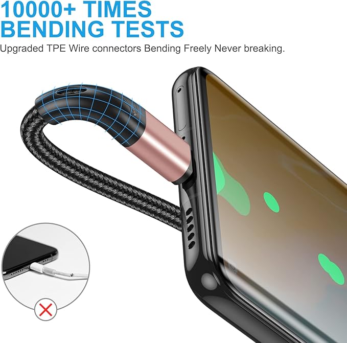 USB Type C Cable Fast Charging,3pack 10ft Premium Nylon Braided 3A Rapid Charger Quick Cord,Type C to A Cable Compatible for Samsung Galaxy S21 S20 S10 S9 S8 Plus,Note 20 10 9 8, LG V50 V40 G8（Pink）