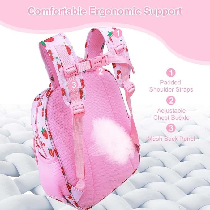 RHCPFOVR Kids Backpack for Girls - Girls Backpack 3-8 Ages Strawberry for Kids 15 Inch School Bookbag for Kindergarten Elementary School Bookbag for Girl 1st 2nd Grade