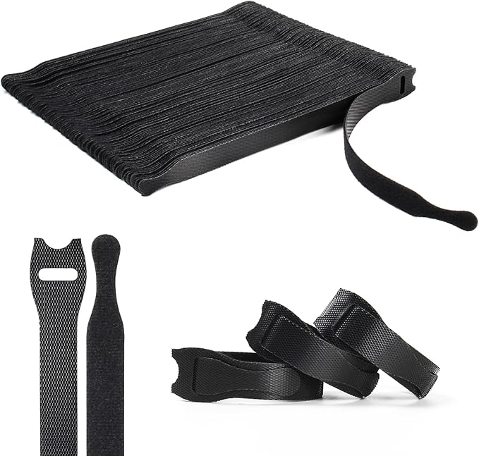 OneLeaf 110PCS Reusable Cable Ties, Adjustable 8-inch Cord Organizer Ties, Multi-purpose Hook Loop Cable Management Wire Ties for Organizing Home, Office, Data Centers, Black