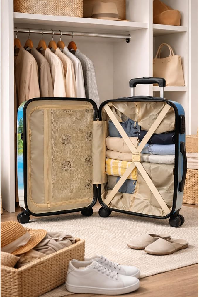 World Traveler VentureX Airline Approved 2-Piece Carry-On Luggage Set – Lightweight Hardside Polycarbonate Suitcase with Spinner Wheels - Palm Tree