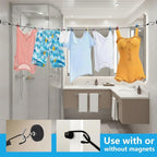 Portable Magnetic Clothesline for Cruise Ship Cabin, Travel Clothesline with 12 Clips and Carry Bag, Rubber-Coated Non-Scratch Magnets for Cruise, RV & Hotel