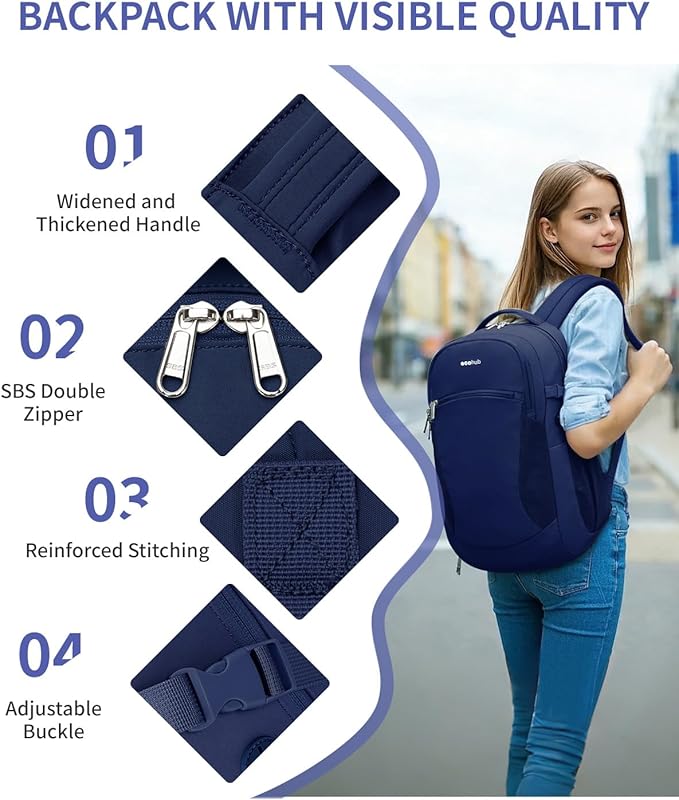 ECOHUB 17" Laptop Backpacks with Laptop Compartment Work Backpack Women Lightweight & Water Resistant Travel Backpack, Blue