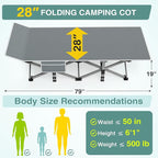 ZENPETIO 28In Folding Camping Cot for Adult, Portable Sleeping Cot with Mattress, Outdoor Heavy Duty Cot Bed for Camp with Carry Bag for Home, Office, Camp, Travel, Vacation(Max Loading 500lbs)