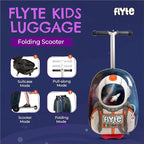 FLYTE Scooter Suitcase Folding Kids Luggage – Sammie the Spaceman, 18 Inch Hardshell, Ride On with Wheels, 2-in-1, 25 Litre Capacity
