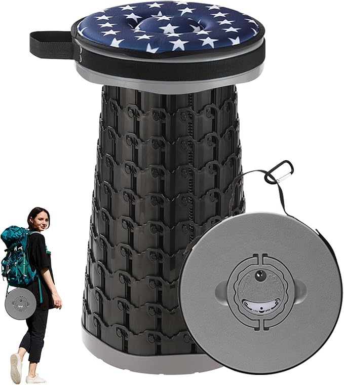 Upgraded Collapsible Stool with Cushion, 800 lbs Heavy Duty Capacity & Lightweight 2.6 lbs, 18-Inch Portable Retractable Folding Stool for Adults, Camping, Fishing, Hiking, BBQ, Travel, Outdoor Events