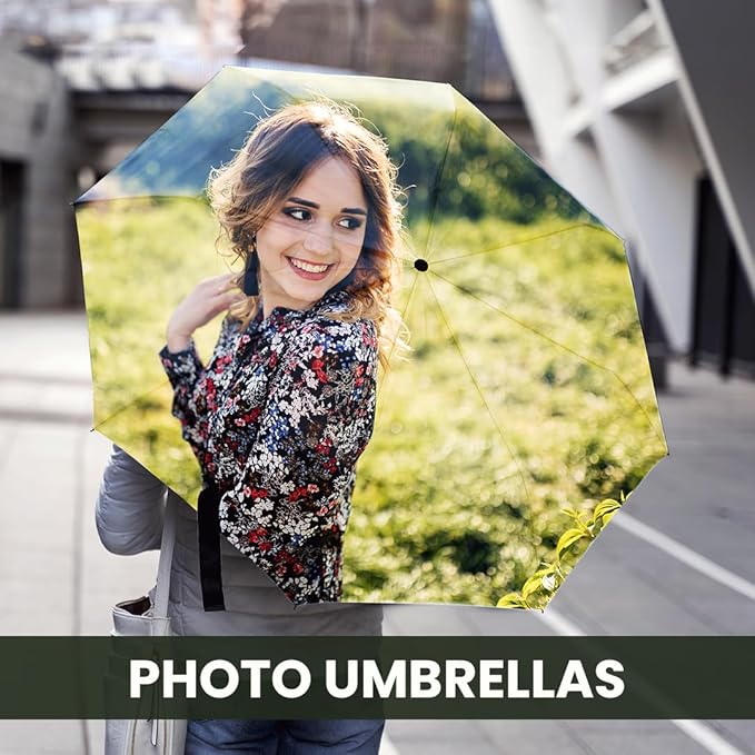 CanvasChamp Custom Umbrella with Photo & Text - Personalized Folding Umbrella for Sun, Rain & Travel