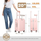 smilesun 20" Adjustable Fence Luggage with Seat, Carry On Suitcase for Kids & Adults, 200lbs Support, 360° Silent Wheels with TSA Lock, Tablet & Cup Holder(Pink)