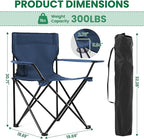 2-Pack Foldable Camping Chairs with Cup Holder, 300LB Lawn Portable Folding Chairs for Adults, Lightweight Outdoor Beach Chairs with Carry Bag for Camp, Fishing, Sports (Navy)