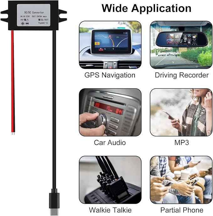 2pcs DC 12V/24V to 5V USB C Buck Converter 3A 15W Step Down Converter Voltage Regulator Waterproof Power Adapter for Raspberry Pi 4 Cellphone Car