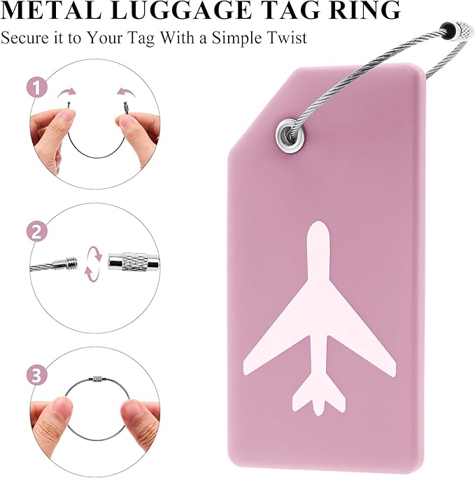 14 Pack Silicone Luggage Tag for Suitcases with Stainless Loop, TSA Approved, Privacy Protection Travel Essentials Bag Tags by Gostwo, Pink