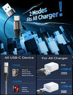 AINOPE USB C to USB C Cable, 6 FT USB C Cable Fast Charging with USB to USB C Adapter, 60W USB to USBC Cable for iPhone 17 Pro Max Air Type C Cable for iPhone 16/15/14/13/12 Samsung, Black