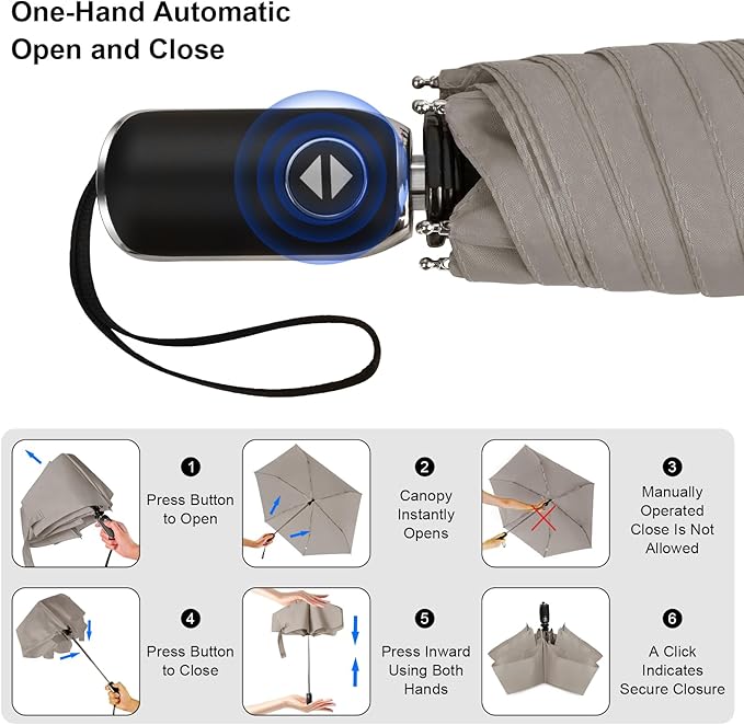 Compact Travel Umbrella for Purse - Flat Handle, Waterproof for Light Rain