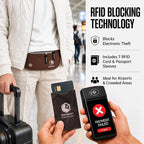 VENTURE 4TH RFID Money Belt for Travel with RFID Blocking Sleeves – Slim Hidden Travel Wallet & Passport Holder for Men & Women, Lightweight Anti-Theft Pouch to Protect Cash, Cards & Documents - Brown