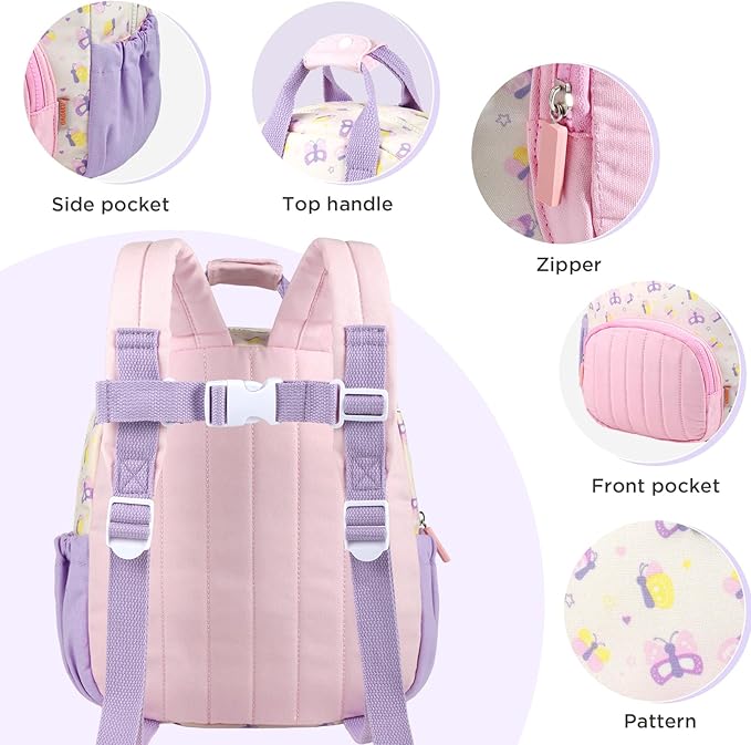 GAGAKU Toddler Backpack for Girls 2-4 years Kids Mini Backpacks Cartoon Breathable Comfortable Preschool Daypack for School Travel Lightwieght Bag - Butterfly