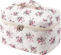 uekeboag Large Travel Quilted Makeup Bag for Women, Floral Cotton Cosmetic Bag, Coquette Aesthetic Floral Toiletry Organizer Bag