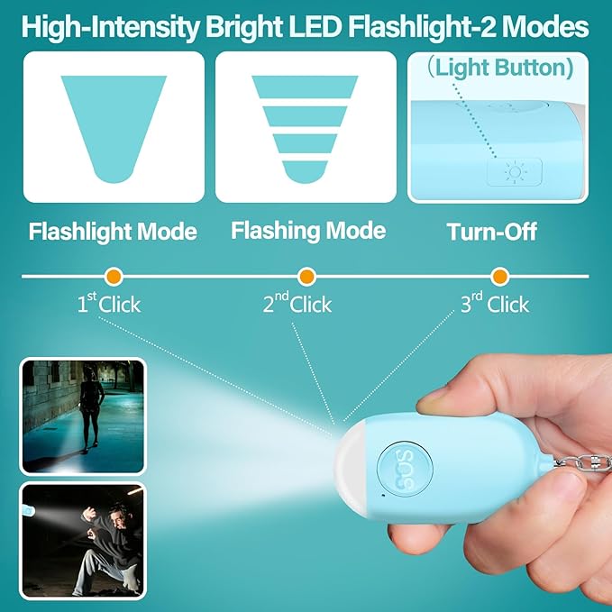 Hion Personal Safety Alarm for Women, Rechargeable 130dB Self Defense Alarm Keychain with LED Flashlight, Emergency Safe Sound Security for Children Elderly College Girls Men, Blue