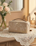 EACHY Travel Makeup Bag, Large Capacity Cosmetic Bags for Women, Waterproof Portable Pouch Open Flat Toiletry Bag Pattern Makeup Bag (F-Brown)