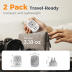 2 Pack European Travel Plug Adapter, TESSAN US to Europe Plug Adapter with 3 USB Ports (1 USB C), Type C Power Outlet for EU International Italy Iceland Spain France Germany