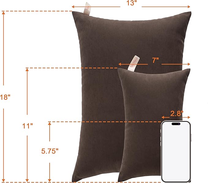 NTBAY Tiny Pillows, Down Alternative 7"x11" 100% Microfiber, Filler: 100% Polyester Mini Pillow for Travel, Pets, Soft Machine Washable Small Pillows for Neck, Wrist, Lumbar and Knee, Dark Brown