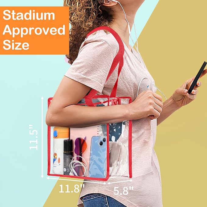 Hoiny Clear Bag for Stadium Events Approved, 12x6x12 Large Transparent Tote Bag with Zipper for Gym Concert Sports Festivals