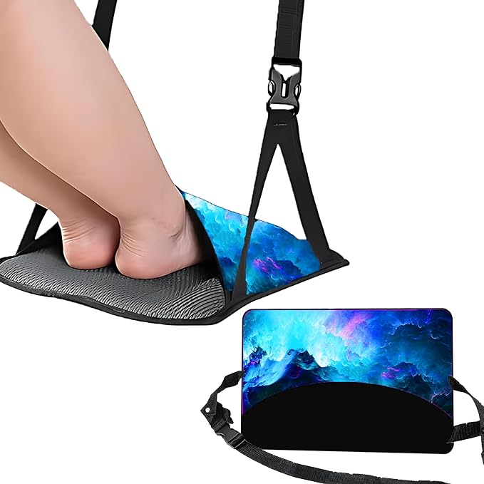 Foot Hammock for Plane Travel Essentials Relax Your Foot Rest for Airplane Gadgets Adustable Airplane Travel Accessories for Flight Essentials (Nice startt Sky)