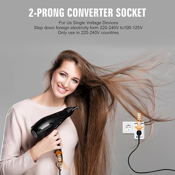 Voltage Converter Us to Europe, Power Converter Combo, 220v to 110v European Plug Converter 2300w Travel Adapter Worldwide, Step Down European, Travel Adapter Worldwide