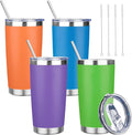 20 oz Tumbler with Lids and Straws, Stainless Steel Insulated Travel Coffee Mug, Double Wall Vacuum Insulated Tumblers, Powder Coated Coffee Tumbler for Cold & Hot Drinks (Mix Color-2, 4 Pack)