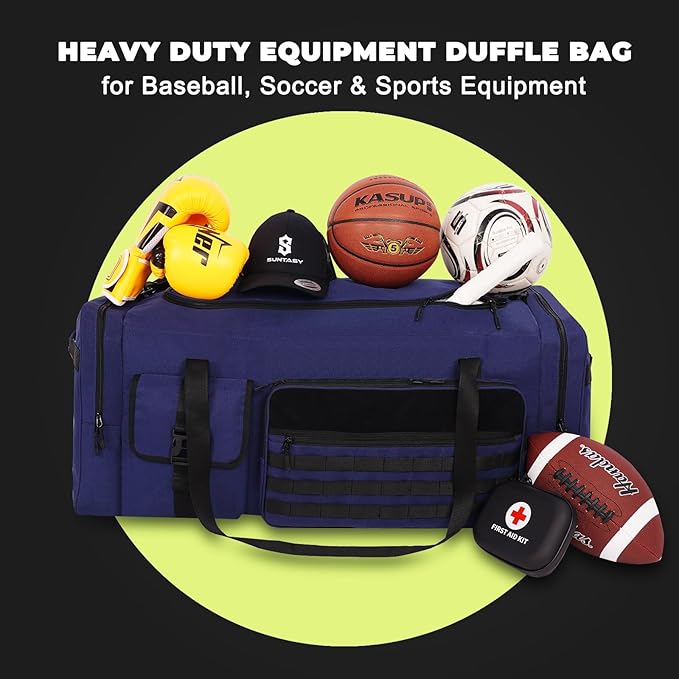 100L Sports Duffle Bag – 32" Large Gear Bag for Men & Youth, Baseball, Soccer & Track Equipment, Heavy Duty Travel Weekender & Flight Duffel with Large Side Pockets (Blue)