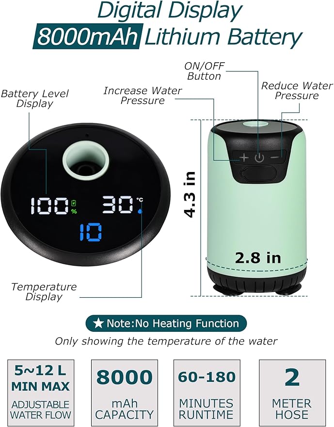 innhom Portable Shower Camping Shower Outdoor Camp Shower Pump, Electric Rechargeable Portable Camping Shower, Powered by Rechargeable Battery