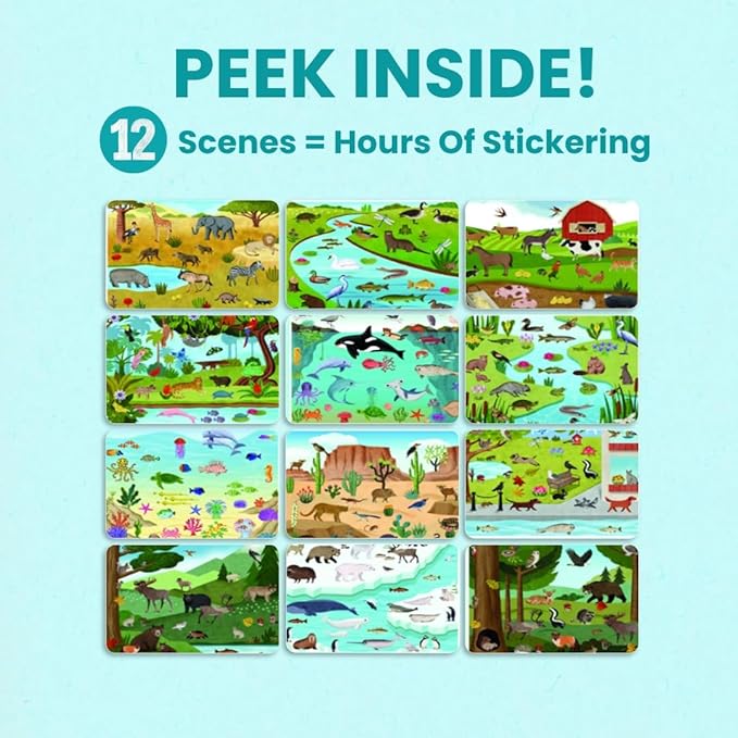 Animals Habitat 500+ Kids Sticker Book by Cupkin Toddler Airplane Travel Activity Coloring and Sticker Book, Road Trip Essentials, 12 Coloring Pages + 12 Scenes for Ages 2–8 Years