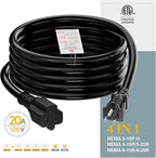 (10-Feet) NEMA 5-15P to 5-15R/ 5-20R/ 6-15R/ 6-20R AC Adapter, Plugrand 12AWG 15 Amp Household AC Plug to 20 Amp T Blade Adapter Cable, 15A 125V to 20A 250V Extension Cable, 10FT, Yellow