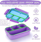 QQKO Bento Lunch Box for Kids Girls Boys, Toddler Kids Lunch Boxes for School, Lunch Containers for Adults with 4 Compartments, Sauce Container, Utensils, Food Picks and Muffin Cups, Purple