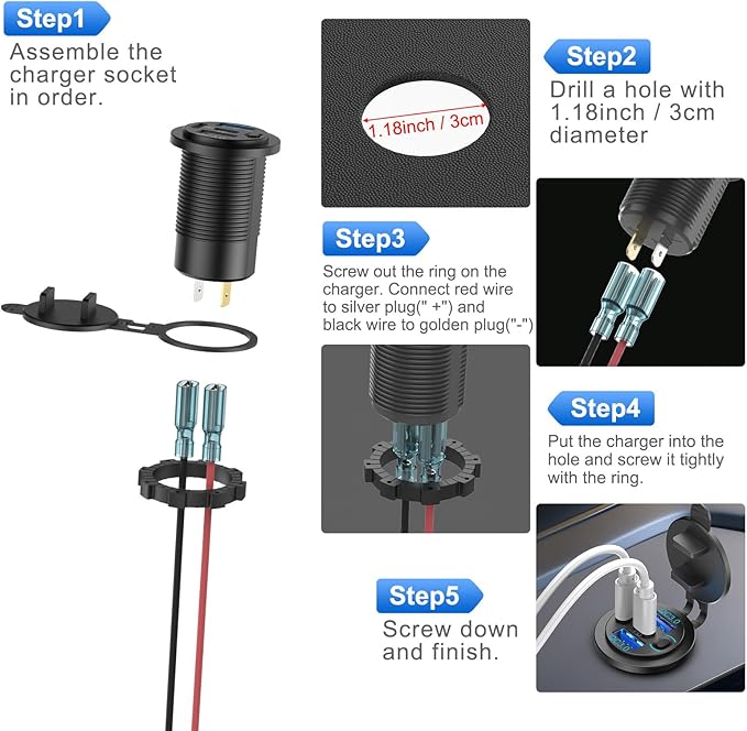 2 Pack 12V USB Outlet 4 Port Car Charger, 78W Super Fast Dual PD3.0 & QC3.0 Multiple USB Port for Car, USB C Cigarette Lighter Replacement 12 Volt Socket Waterproof for Marine Boat Motorcycle RV Golf
