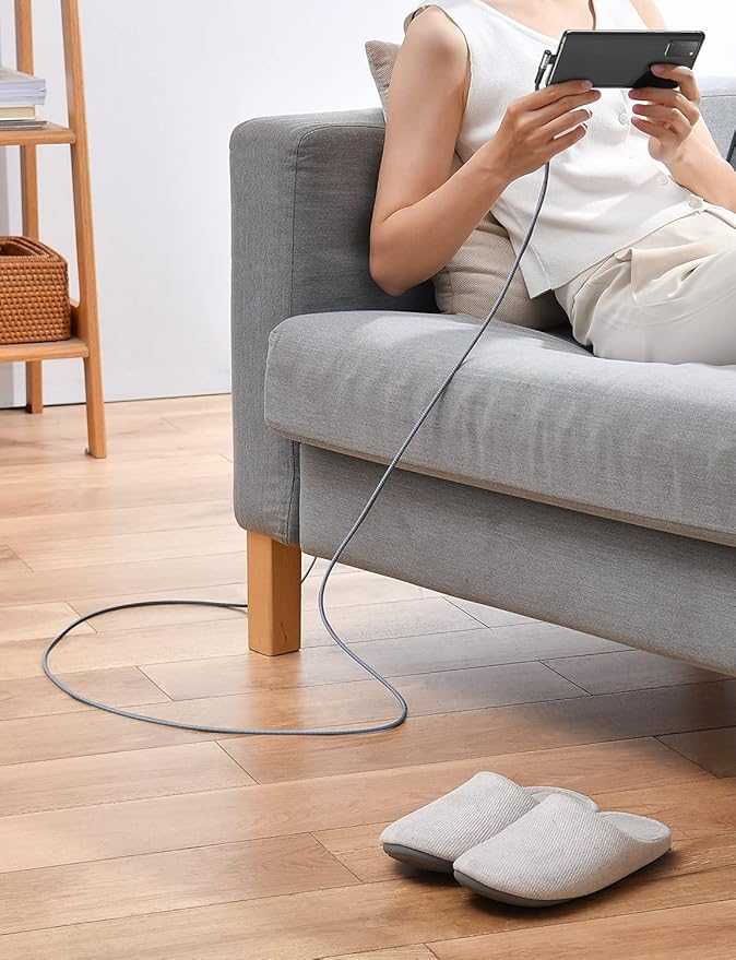 AINOPE USB C to USB C Cable 60W, 16.4ft USB Type C Cable Right Angle, Compatible with Samsung Galaxy S21 S20, Note 20 Ultra 10 9 8, MacBook Air/Pro 13'', iPad mini 6/Pro/Air 2020 (16.4FT, Grey)