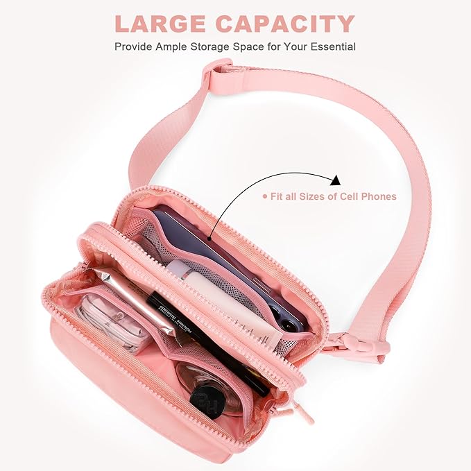 Fanny Packs for Women Men,Belt Bag,Water-resistant Crossbody Bag with 4 Zipper Pockets,Fashion Waist Packs with Adjustable Strap for Workout/Running/Yoga/Shopping/Hiking,Pink