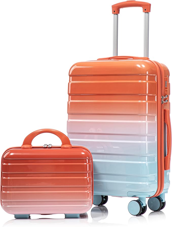 Kids Luggage Sets for Girls, 2 Piece Luggage Set, 20 Inch Rotating Wheel Suitcase with 14 Inch Cosmetic Case, Lightweight Hardshell Suitcase with 360° Spinner Wheels for Travel (Blue+Red)