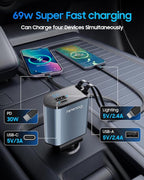 Retractable Car Charger for iPhone 17, 69W USB C 4 in 1 Fast Charging, Car Truck Accessories, Car Adapter, Road Trip Essentials Gift for Men Women, for iPhone 17 Pro Max Air 16 15 14 13, Galaxy, Pixel