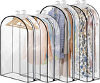 Dntorx 4 Pack Full Clear Garment Bags with Side Zipper, 40&60" Clothes Covers with 10" Gusset, Transparent Hanging Suit & Coat Covers for Closet Storage, Jackets, Dresses, Windbreakers