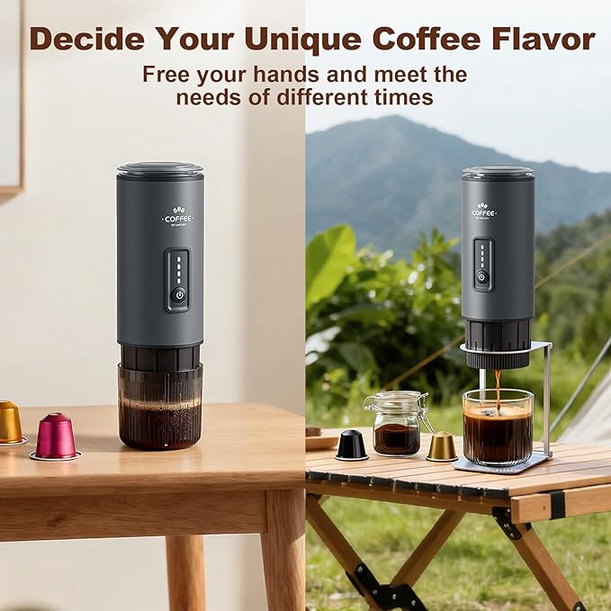 Portable Coffee Maker, 3 in 1 Electric Espresso Machine Set, Rechargeable Self-Heating Brewer with Carrying Bag and Coffee Stand for Office Camping, Hiking