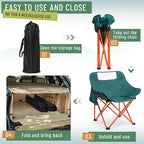 2 Pack Compact Camping Chairs Portable Folding for Outside with Carry Bag Lightweight Moon Chairs for Travel Picnic Hiking Beach Fishing, 600D Oxford, Supports 330lbs(Green, Black)