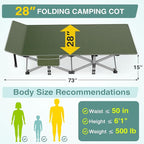 ZENPETIO Camping Cot for Adults - Heavy-Duty Cot Bed with Mattress, Portable Sleeping Cots for Outdoor Indoor, 1200D Oxford Folding Cots for Home Travel, Max load 500LBS, Fits People up to 6'3", Green