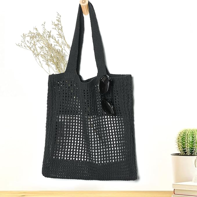 WantGor Crochet Bags, Beach Mesh Tote Bag Womens Shoulder Shopping Handbag Casual Travel Totes Bag Foldable Hobo Bags