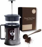 Trust Your Gut Premium Portable French Press Coffee Maker, Glass & Stainless Steel Enema Coffee Plunger, Durable and Heat-Resistant, Easy to Use, 1L Capacity