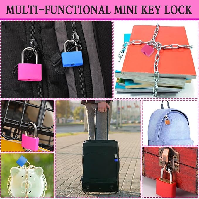 2 Pcs Small Locks with Keys,Multicolor Mini Key Locks, Plastic-Covered Copper Keyed Padlock for Luggage, Backpack, Gym Locker, Suitcase, Boxes