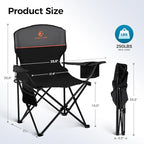 ALPHA CAMP Camping Chairs 250LBS Capacity, Heavy Duty Folding Chair with 4-Can Cooler Bag, Portable Outdoor Chair with Cup Holder for Adults, Collapsible for Tailgating, Beach, Fishing,Black,2PC