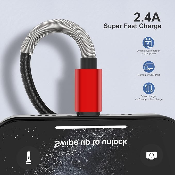 [ Apple MFi Certified ] iPhone Charger 6ft, Long Lightning to USB Cable 6 Feet, Fast Apple Charging Cable Cord 6 Foot for iPhone 14 Pro Max/13 Pro Max/12 Mini/11 Pro/11/XS/XR/8/7/6s/iPad,Air