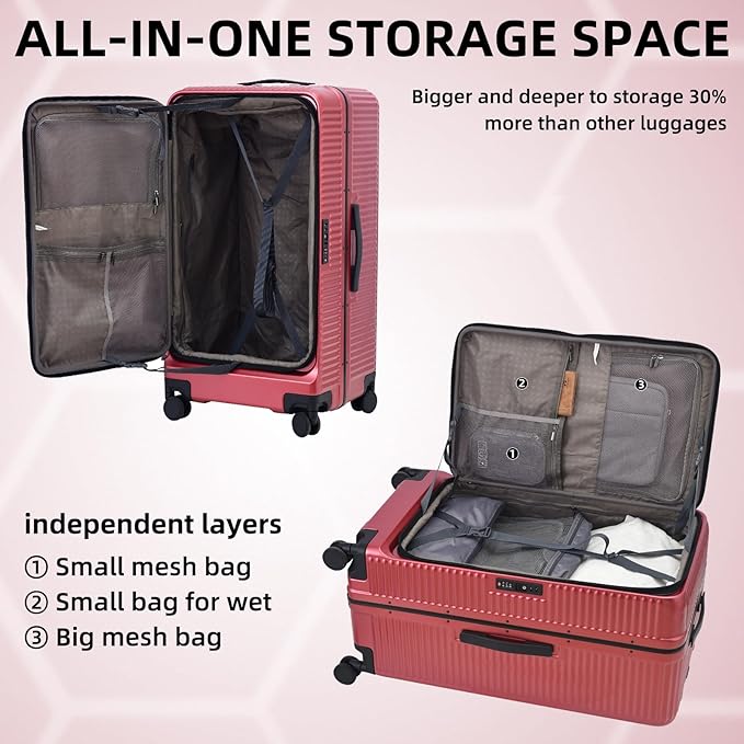Kaleenie 2 pieces 20/29 Aluminum Frame Carry On and Checked Luggage Set with Side Opening, Lightweight Hardshell ABS+PC Trunk Suitcase with TSA Lock, 360° Universal Wheels & Adjustable Handle,Wine Red